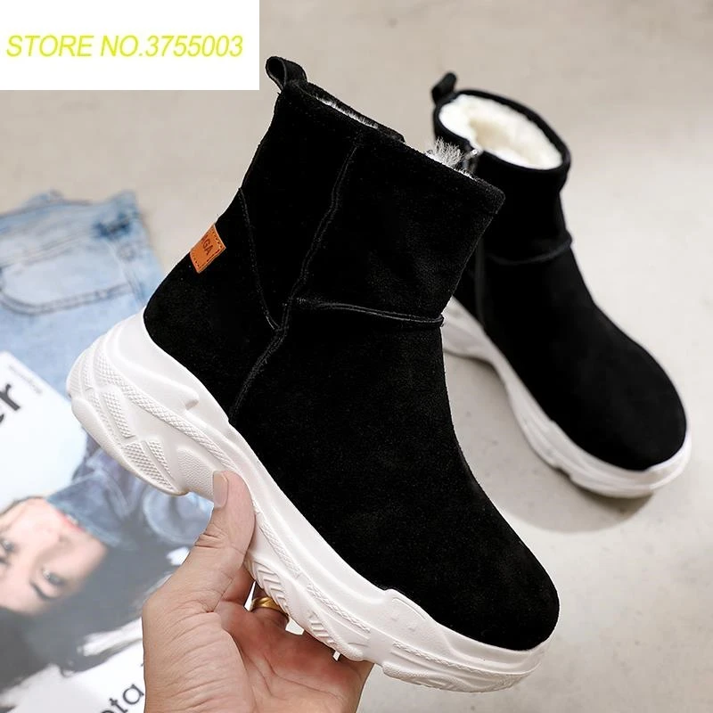 

New Winter Women Boots Flock Warm Ankle Snow Boots Platform Mid Mother Shoes Woman Slip On Flats Button Creepers tenis feminino
