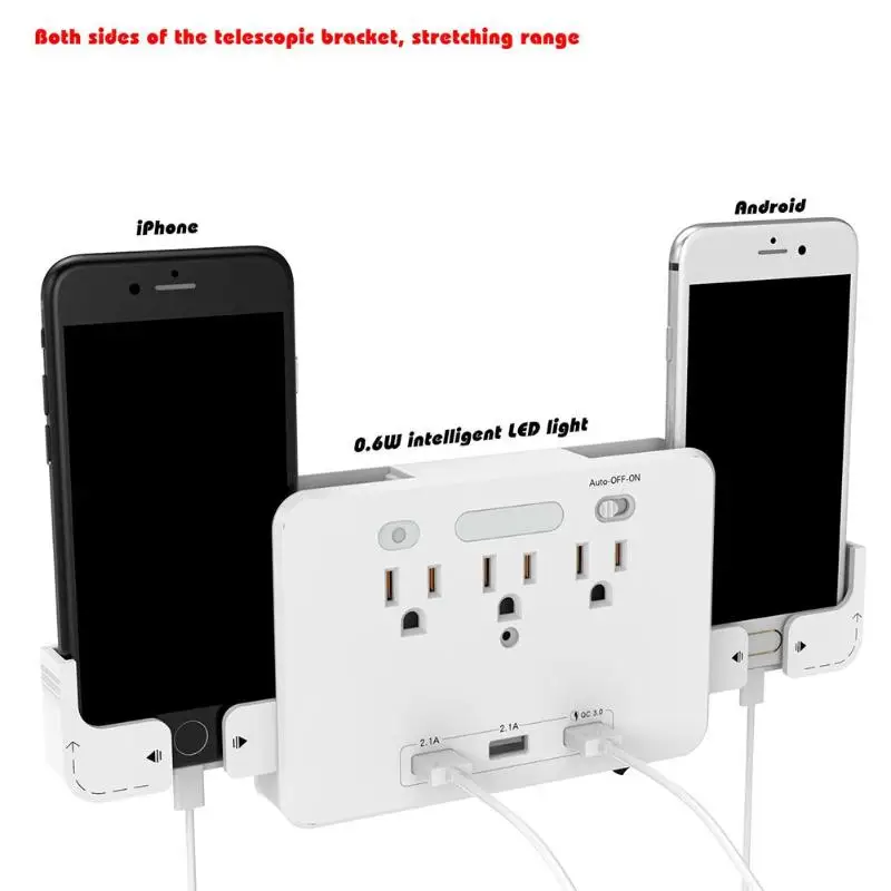 

ALLOYSEED 3 USB Ports AC Outlet Socket Wall Mount Surge Protector Night Light Power Strip with Fast Charging Charger 3.0 US Plug