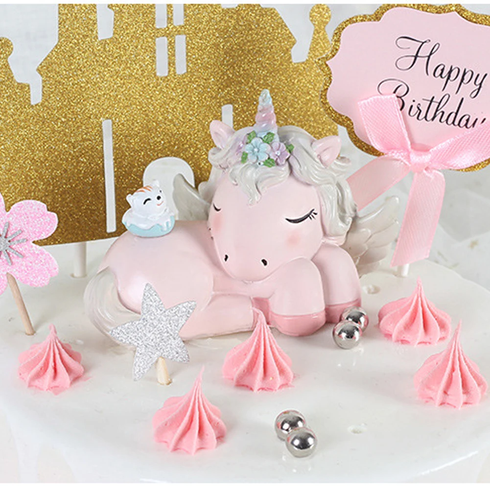 

Birthday Cake Topper Mini Sweet Sleepy Unicorn Figurine Doll Resin Miniature Figure Fondant Decorations Party Favors Supplies