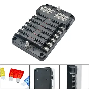 

12V/24V 12 WAY BLADE FUSE BOX HOLDER BUS BAR WITH LED FAILURE WARNING LIGHTS 30A