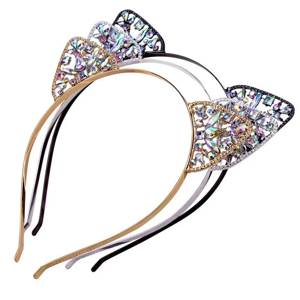Girls Kids Cat Ear Alice Band Headband Party Metal Rhinestone Hairband Costume Cosplay Cute Lovely Children Headwear | Детская одежда и