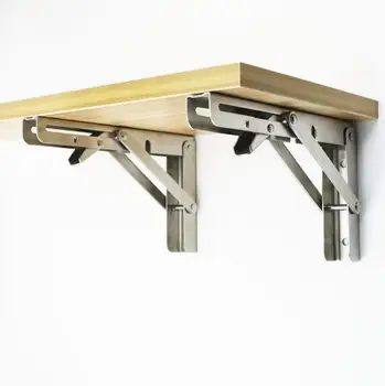 

2 Pcs Metal Decorative wall mounted shelf triangle folding foldable metal bearing table support brackets 40cm x 15cm