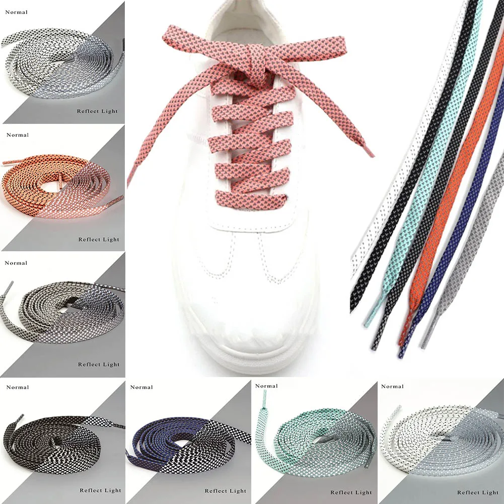 

New Flat Reflective Shoelaces Runner Weave Tape Athletic Safety Shoe Laces Bootlaces For Running boots