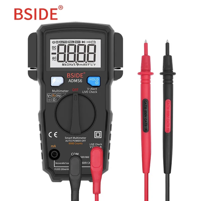 

BSIDE ADMS6 Digital True RMS Multimeter 6000 Counts Tester Autoranging Multimeter Voltage Current Resistance Frequency Meter