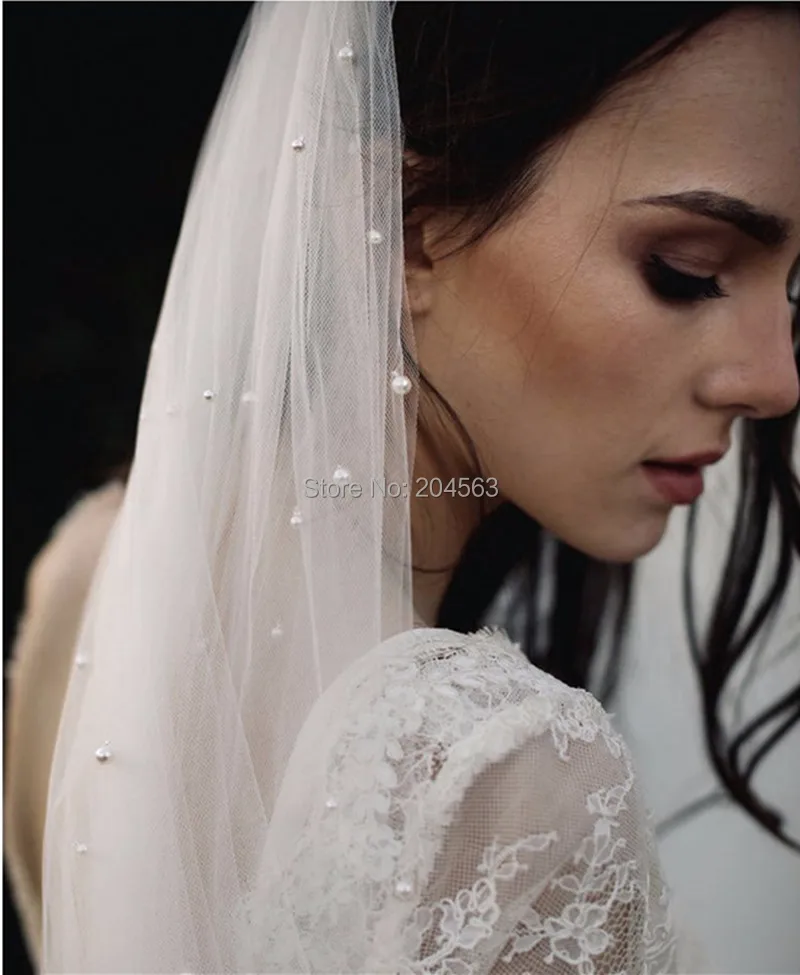 

Beaded Wedding Veil Church Bridal Veils for Bride with Comb Wedding Accessories
