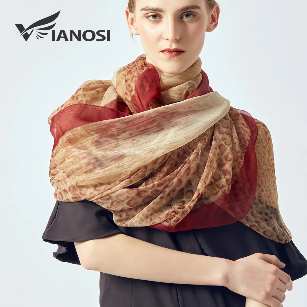 

[VIANOSI] Brand designer Leopard scarves for women luxury long silk scarfs for ladies fashion shawls summer stole