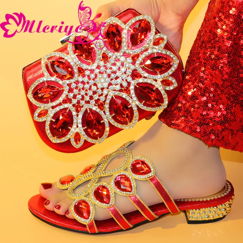 

New Fashion Women Shoes and Bag To Match Set 2335 red Italy Luxury Shoes Women Designers Nigerian Women Shoe with Bag Set