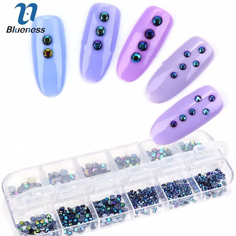 Blueness1 Box High Quality Glass Nail Rhinestones 3D Crystal AB Deep Color Stones Drill Art Supplies Top | Красота и здоровье