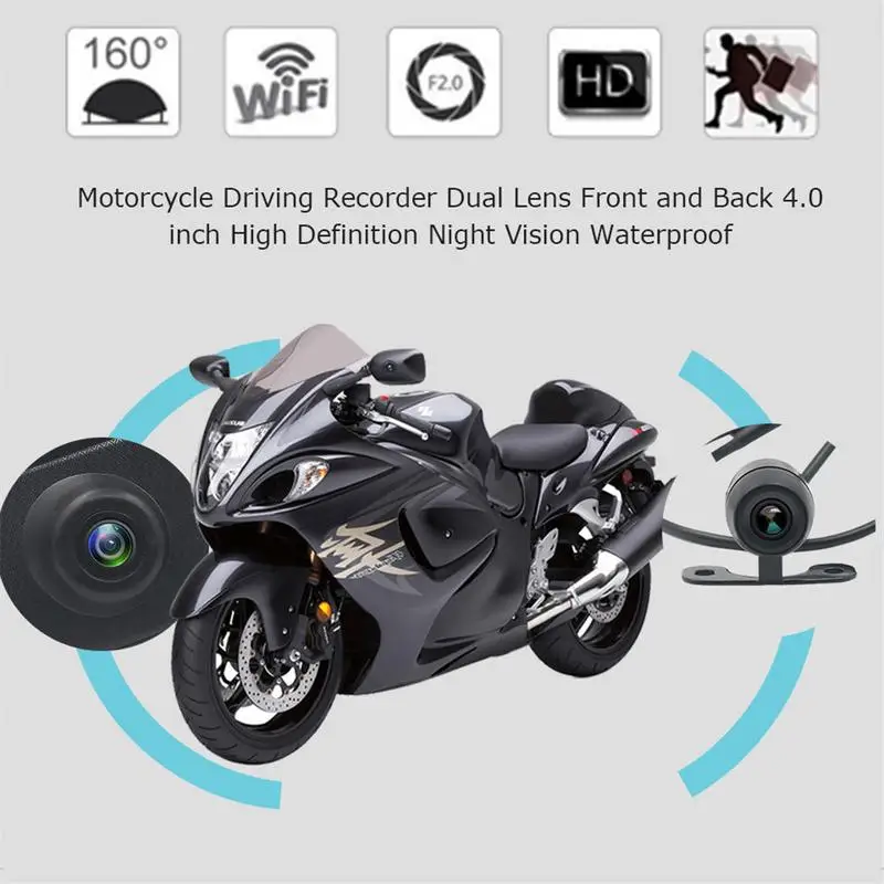 

Motorcycle Driving Recorder Dual Lens Front And Back 4.0 Inch High Definition Night Vision Waterproof