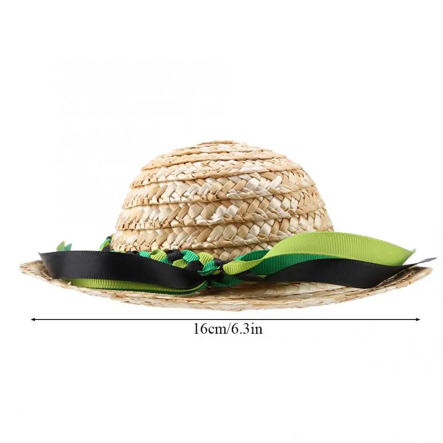 Соломенная мини шляпа Sombrero для маленьких питомцев/щенков/кошек с шелковой лентой