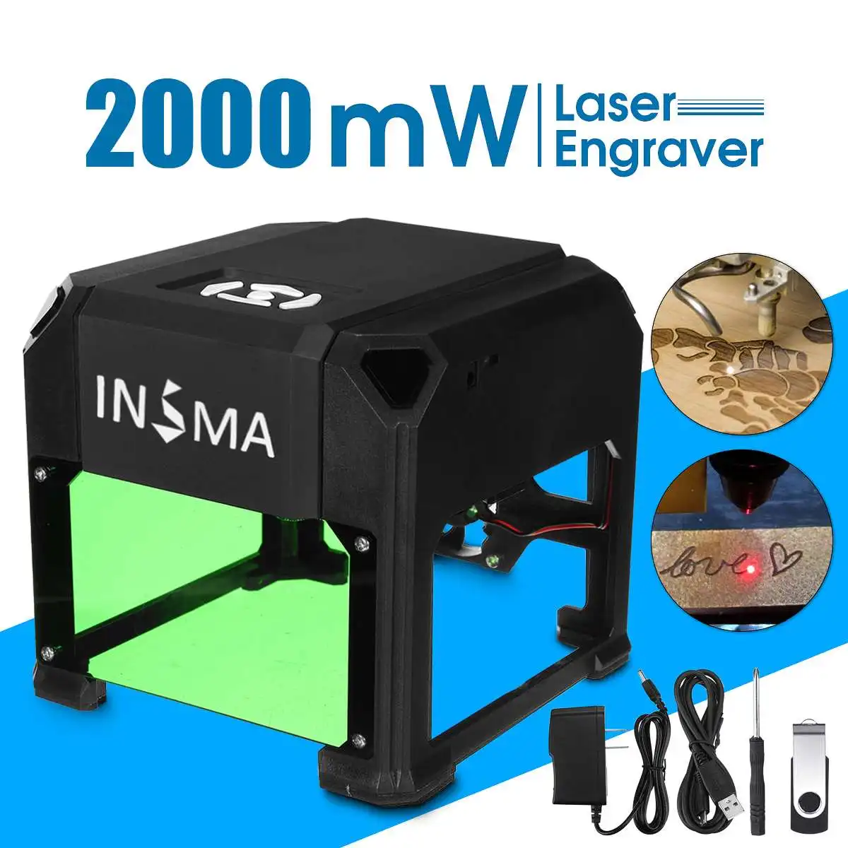 

2000/3000 mW Laser Engraver DIY Logo Mark Printer Cutter Laser Engraving Machine for Home Use for Carving Wood Plastic Leather