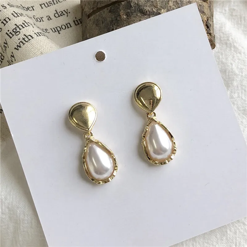 

S925 Silver Needle New Fashion Korean Luxury Elegant Water Drop Pearl Metal Long Drop Earrings For Women Jewelry Pendientes Gift