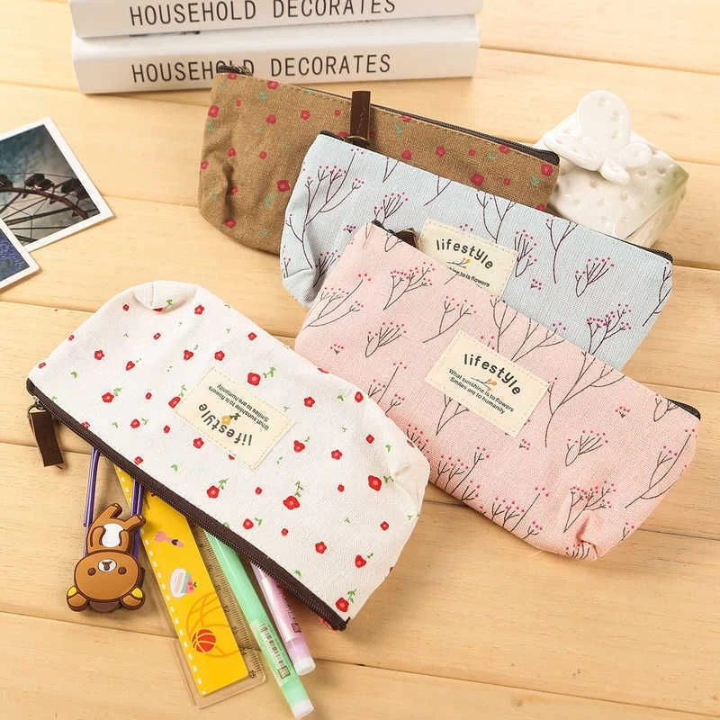 

New Pastoral Canvas Flower Floral Cosmetic Makeup Storage Bag Pen Case Pouch