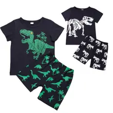 Брендовые Детские для маленьких мальчиков девушки динозавр летняя футболка Топы+ шорты; штаны комплект 2 шт Размер от 2 до 7 лет