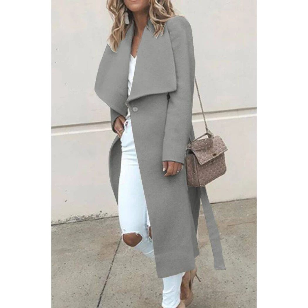 Fashion Women Wool Long Coat Winter Spring Wide Lapel Coats With Belt Outwear Elegant Ladies Solid Color Loose Overcoat Manteau