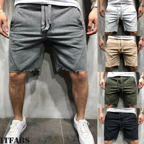 Brand New Men's Sports Shorts Solid Destroy Pocket Casual Male Summer Trousers Gym Bottom Men Waistband Loose Shorts
