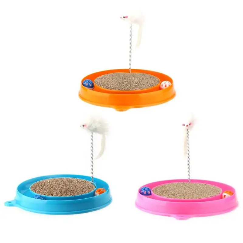 

Cat Corrugated Paper Bell Mouse Disc Pet Spring Feathers Scratch Board Toy