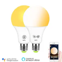 WiFi Smart светодиодный лампы 6,5 W Цвет Температура раздел белый и теплый белый свет E27 для Amazon Alexa Google домашний помощник