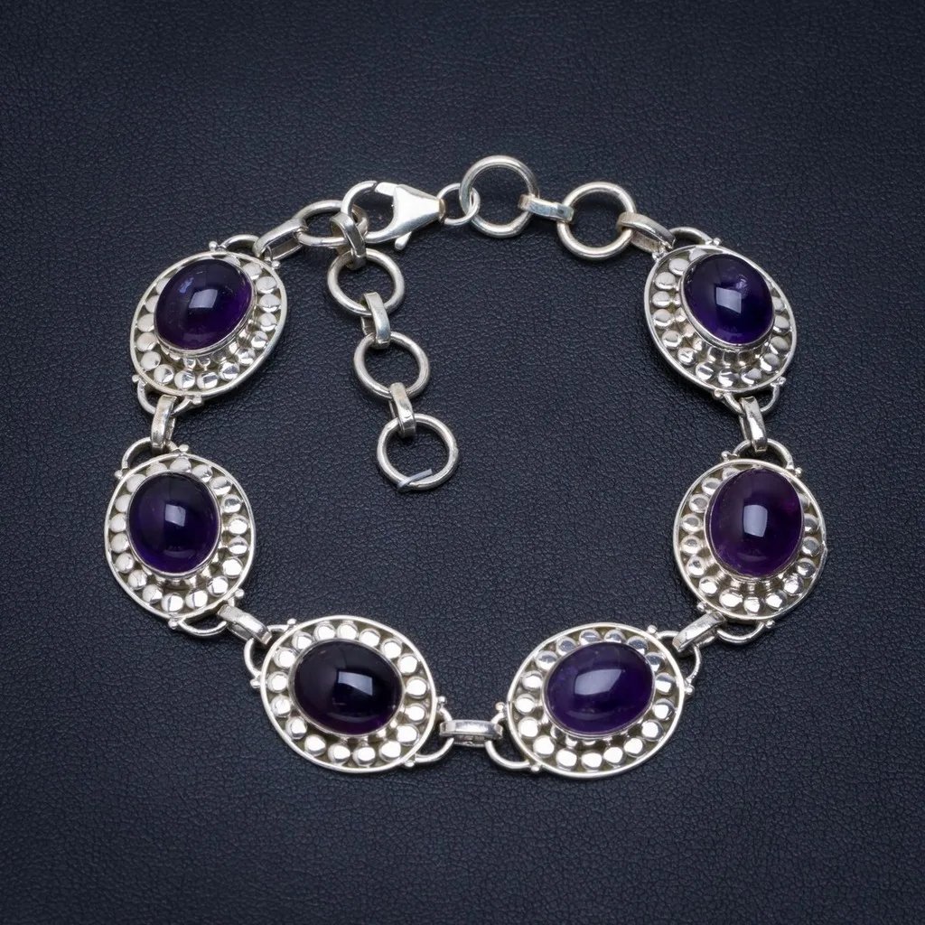 

Natural Amethyst Handmade Unique 925 Sterling Silver Bracelet 6.75-8.25" A2790