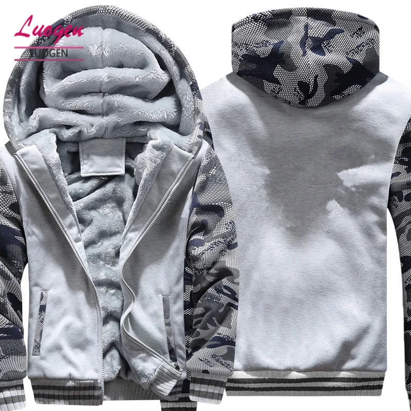 

US/EU Size Luminous Glowing Hoodies Fashion Men's Camouflage Jackets Winter Fleece Thick Zip up Men Game Clothes Tops
