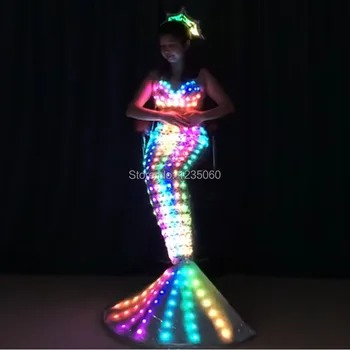 

Programmable full color led costumes ballroom dance clothes luminous light Mermaid dresses party dinger wears skirt wedding Deco