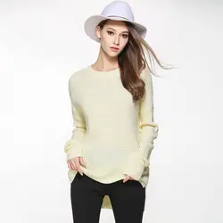 2019 Повседневный с круглым вырезом и длинными рукавами вязаный свитер женский белый свитер уличная Свободный пуловер свитер зимние