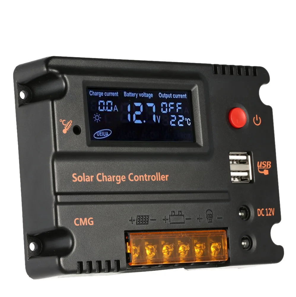 

10A 20A 12V 24V LCD Solar Charge Controller Panel Battery Regulator Auto Switch Overload Protection Temperature Compensation