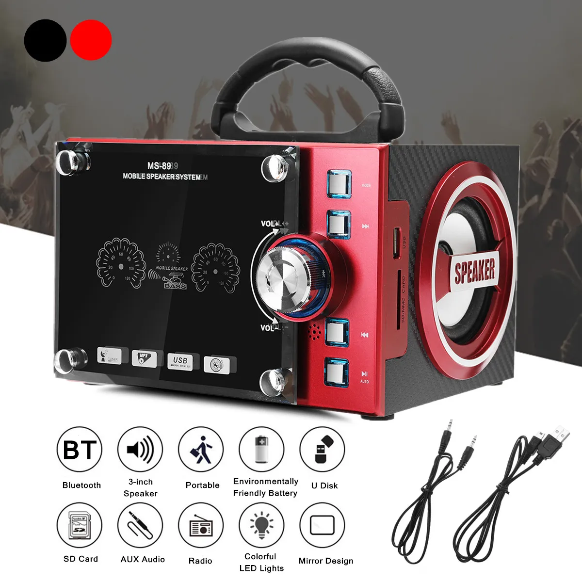 

4.1 bluetooth Dynamic LED Wooden Speaker DC 5V 8GB 5W Portable Wireless HIFI Stereo Digital Display FM Radio With Mic MP3