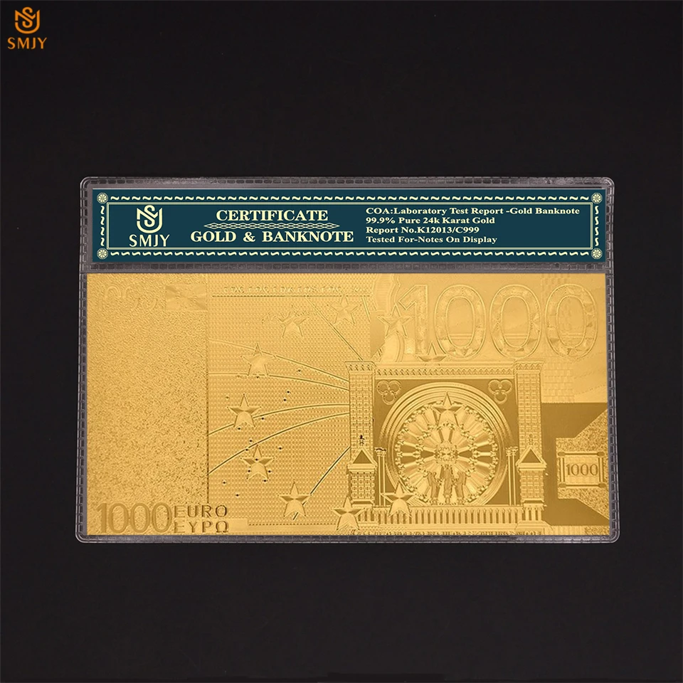 

Souvenir Notes Euro Gold Banknotes 1000 Euro Currency Paper in 24K Gold Plated Fake Money Collectibles And Business Gifts