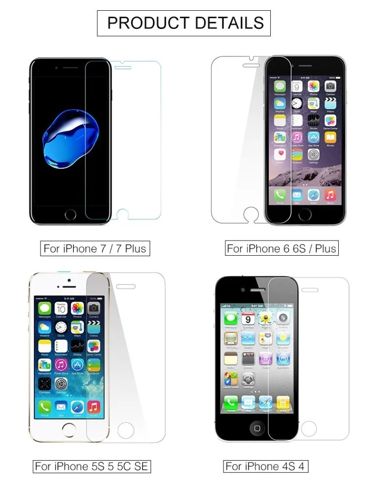 Защитное стекло для iphone X, Защита экрана для iphone 5s, закаленное стекло для iphone 7 Plus, 6, 6 S, 8 X, стекло HD