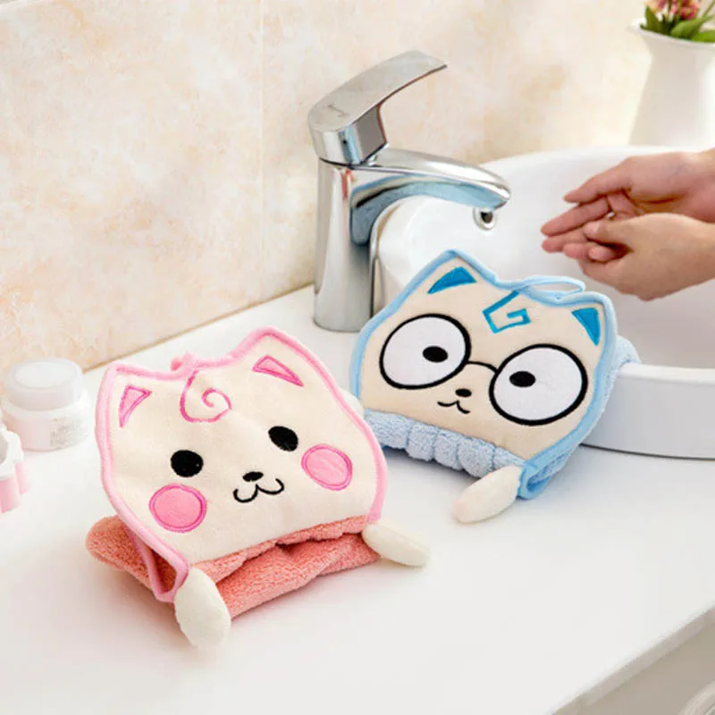 Hand Face Wipe Towel Hand Towel Bathroom Accessories Soft Cute Cartoon Washcloths Handkerchief Terylene Dishcloths