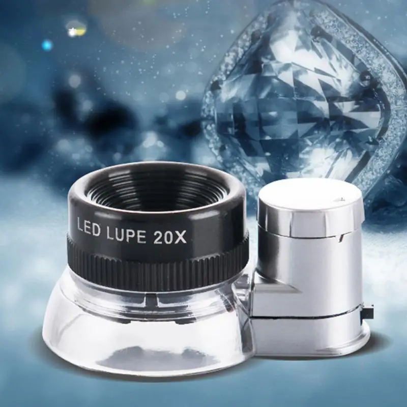 Mini Magnifier Practical Appraisal Jewelry Ring 20X LED Light Portable