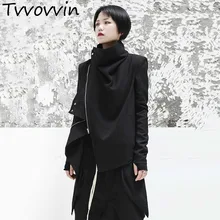 Tvvovvin новая пружинная подставка воротник длинный рукав черная молния раздельный шарнир ассиметричный жакет Женское пальто модный тренд E070