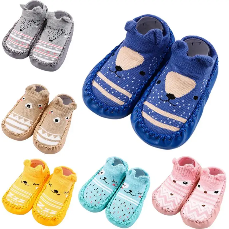 

Ankle Sock Baby Cartoon Footgear with Non-Slip Leather Soles Floor Boat Socks Baby Kids Shoes Spring Summer