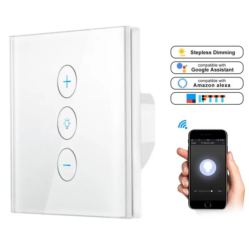 

Led Dimmer 220V WiFi Wireless Touch Control Light Stepless Dimmer Switch Work With Phone APP Amazon Alexa /Google Home / IFTTT