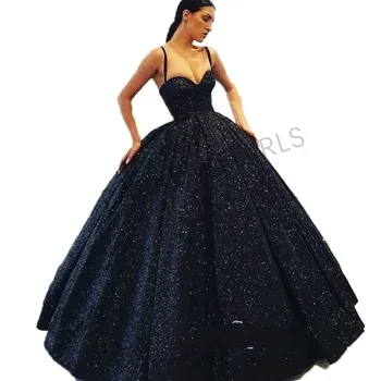 

New Beautiful Navy Blue Sequin Evening Dress 2019 Sweetheart Prom Long Dresses Party Gown