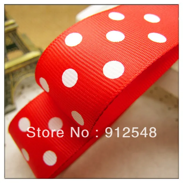 

Free shipping 1" (25mm) Grosgrain ribbon Polka Dots printed red ribbon with white dots, DIY hairbow accessories,ZYD002