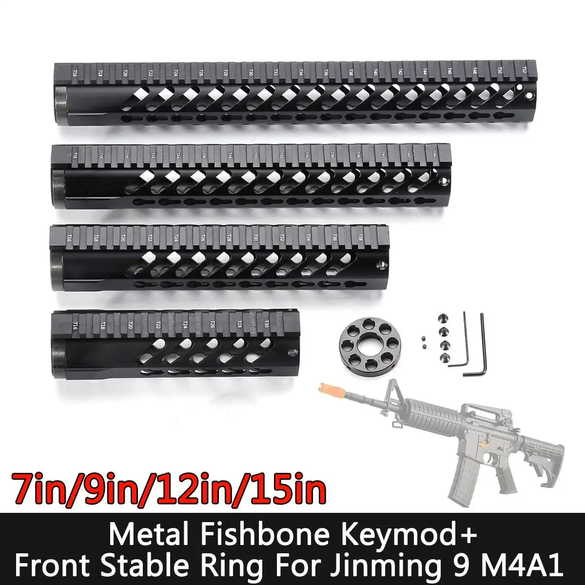 

7in/9in/12in/15in Metal Fishbone Keymod+front Stable Ring For Jinming 9 Gen9 M4a1 Ball for Gun Toy for Gun Metal Fish Bone