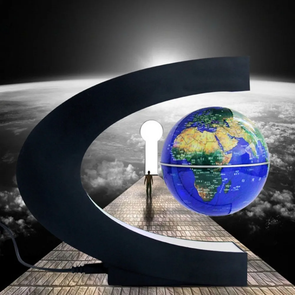 

C shape LED World Globe Map Electronic Magnetic Levitation Floating World Globe Antigravity LED Light Home Decoration in Night