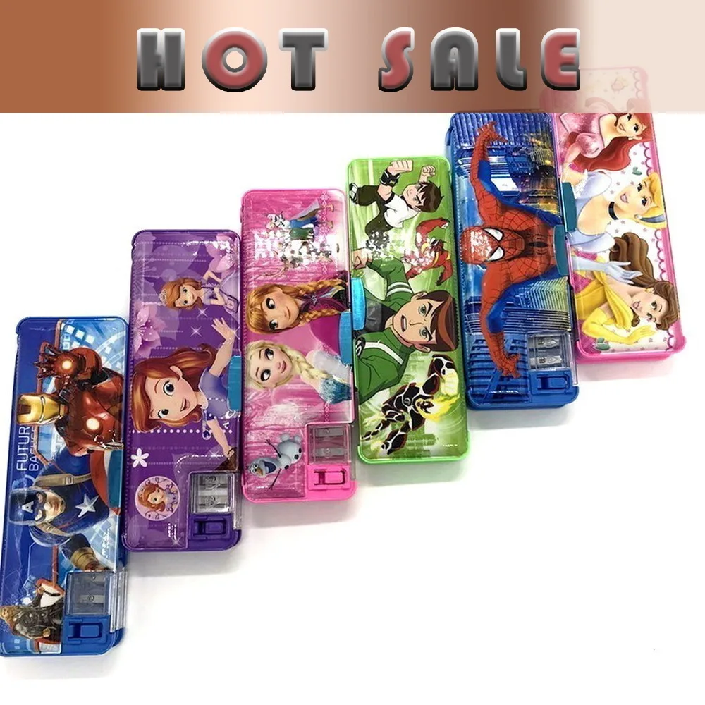 

sale Childhood Stationery Pupils Multifunctional Plastic Pencil Box Kindergarten Princess Cute Girl Boy pensil pencilcase kawaii