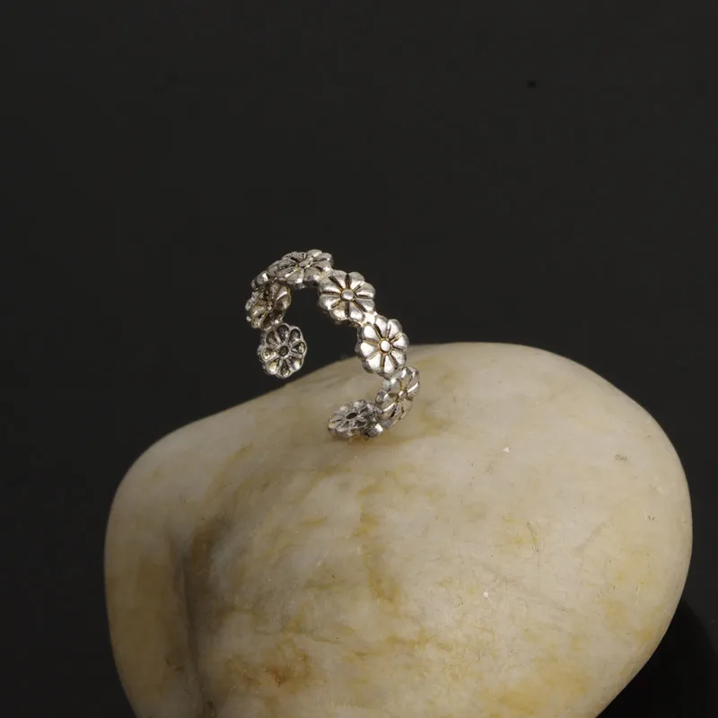 KingDeng ног серебряное кольцо Мода женские ювелирные украшения Цветок удачи Винтаж цинковый сплав металла богемные