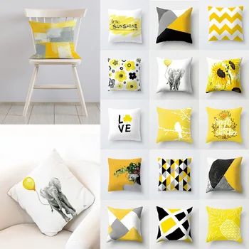 

Case Throw Cotton Cover Linen Cushion Yellow Waist Home Pillow Yellow 45*45cm