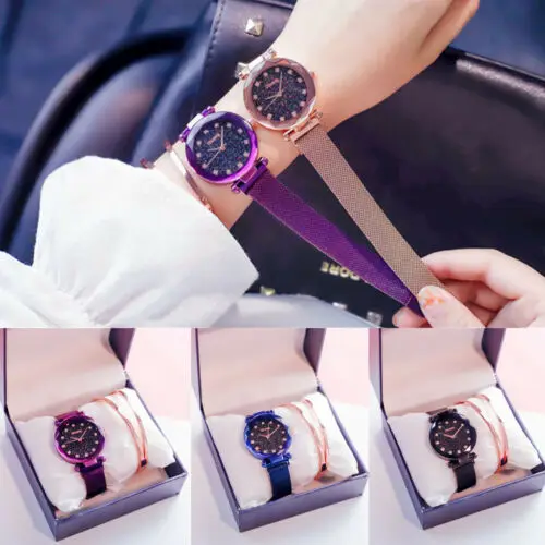 

Fashion Women's Magnetic Band Quartz Analog Crystal Starry Sky Pattern Watches Ladies Fashion Watches