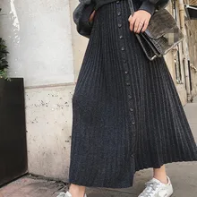 Высокая талия трикотажная юбка длинная утолщенная пряжка женские повседневные юбки