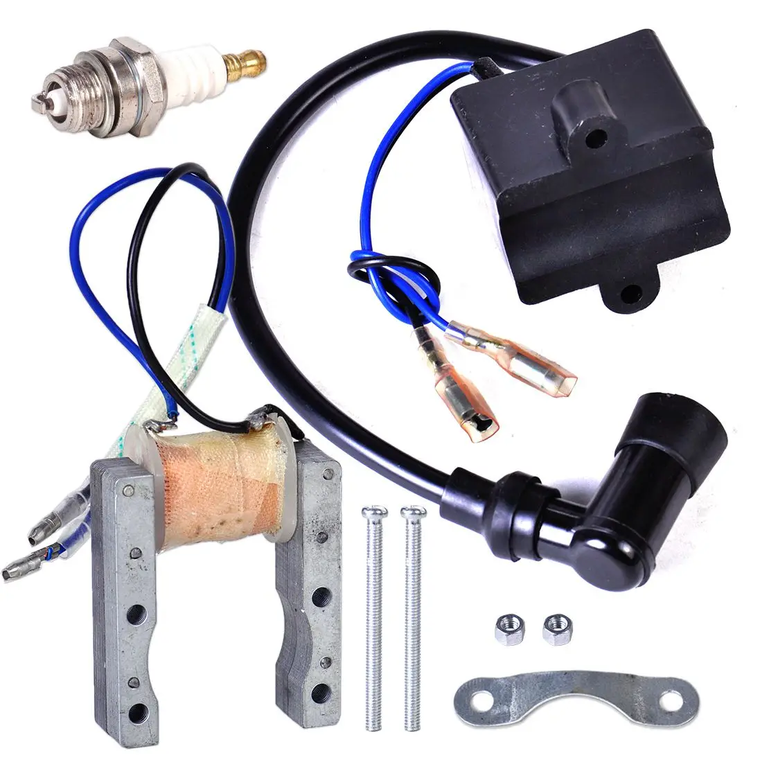 

Ignition Coil + Magneto Stator coil + Sparkplug for 49cc 50cc 60cc 80cc 2 Stroke Engine Motor Motorized Bicycle Bike