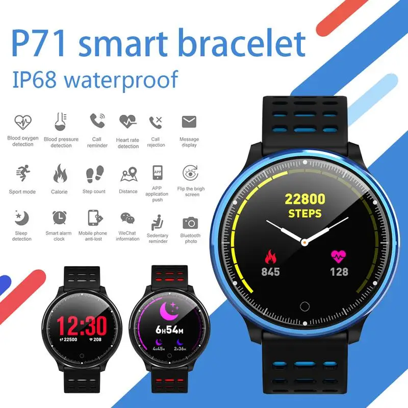 

P71 Smart Band Color Screen Heart Rate Blood Pressure Oxygen Multi-Motion Mode Weather Step Counter Bluetooth Sports Bracelet