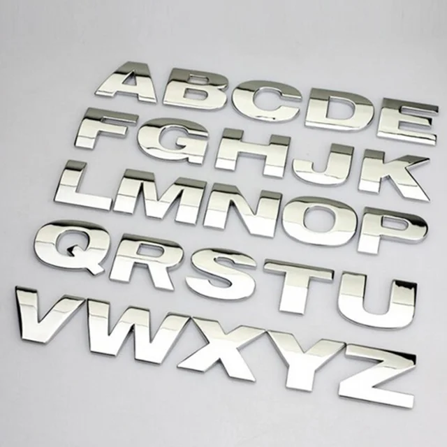 3D Metal Alphabet Silver Badge Chrome Silver Letters Numbers Logo Car Stickers Automobiles Car