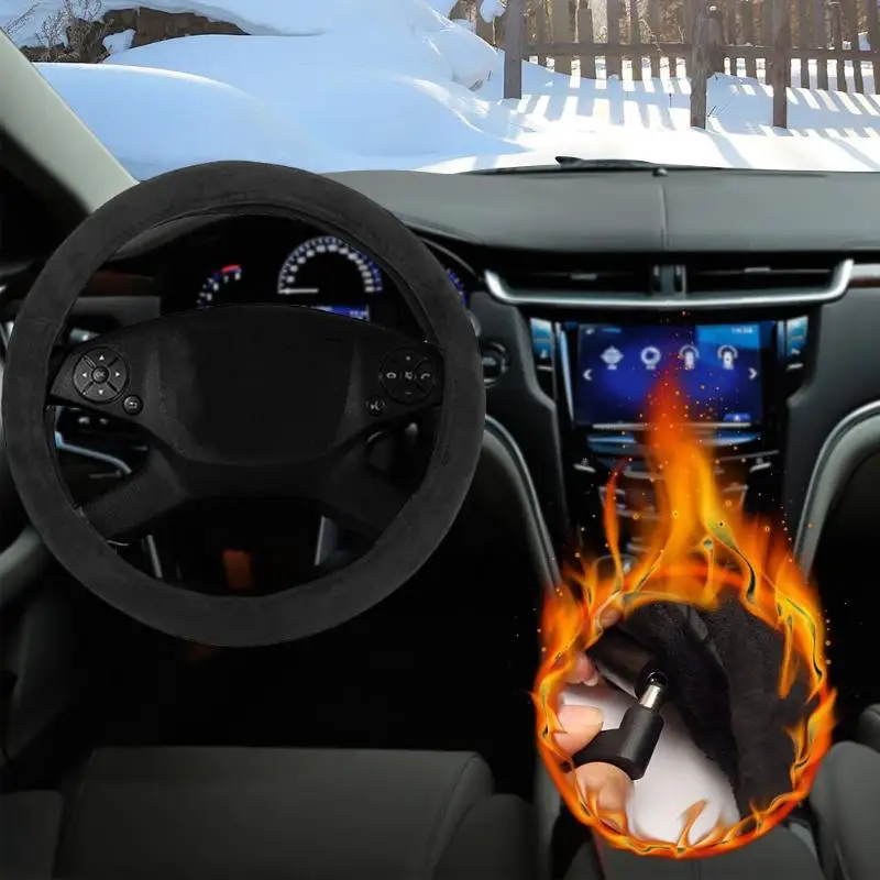 

12V Car Lighter Plug Heated Heating Electric Steering Wheel Covers Warmer Winter Universal Steering Case Interior Accessories