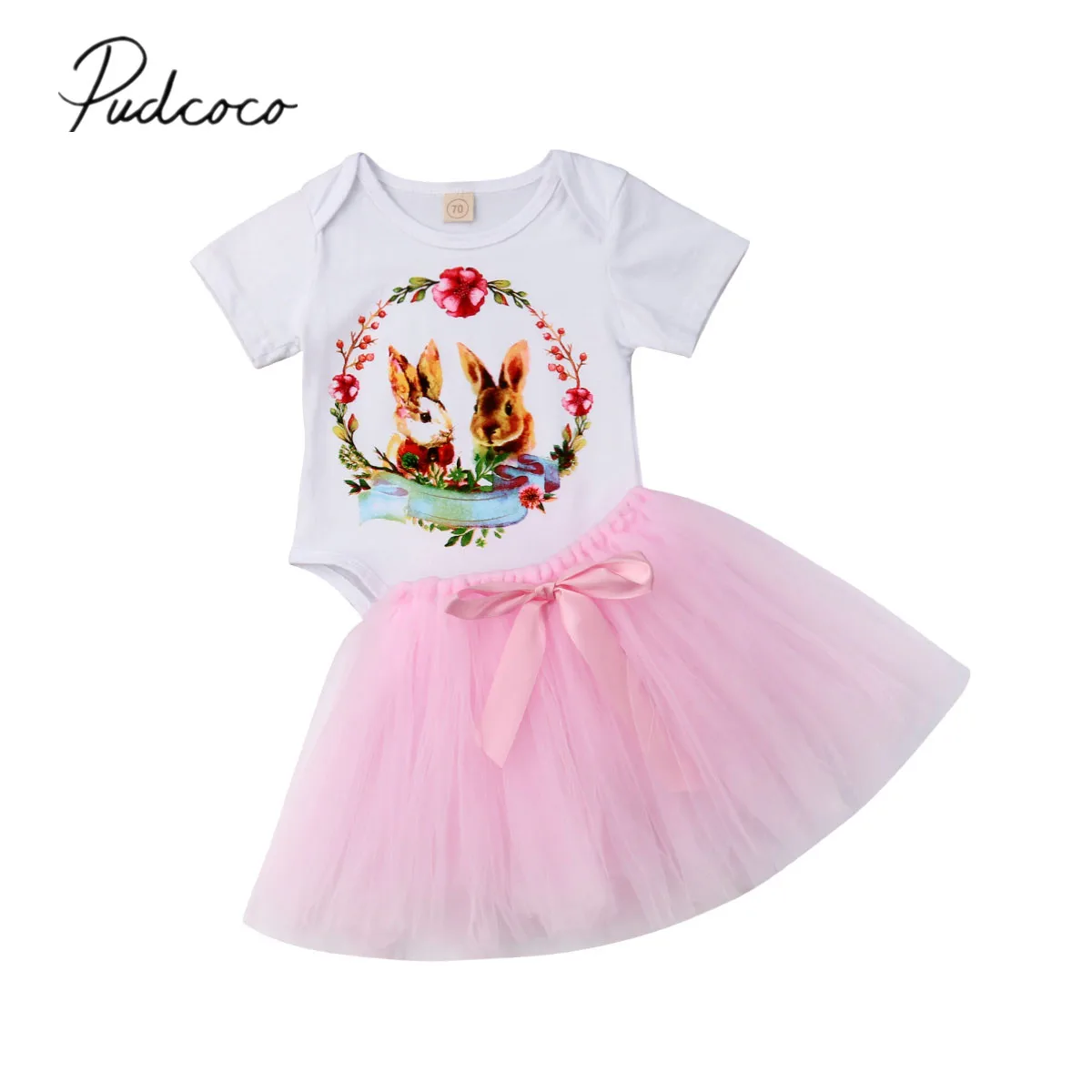 2019 Brand New Newborn Infant Baby Girl Easter Bunny Clothes 2PCS White