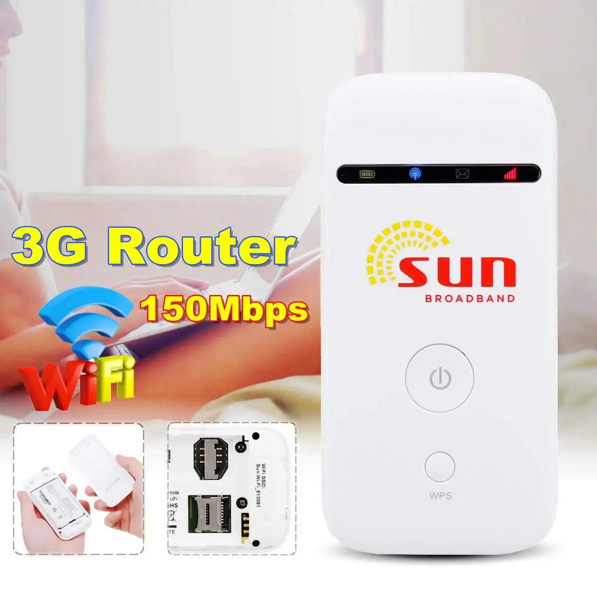 

Unlockeds MF65 150Mbps 3G Wireless Router 3G UMTS 21M Mobile Pockets WIFI Broadband 3G SIM Card Mifi Router
